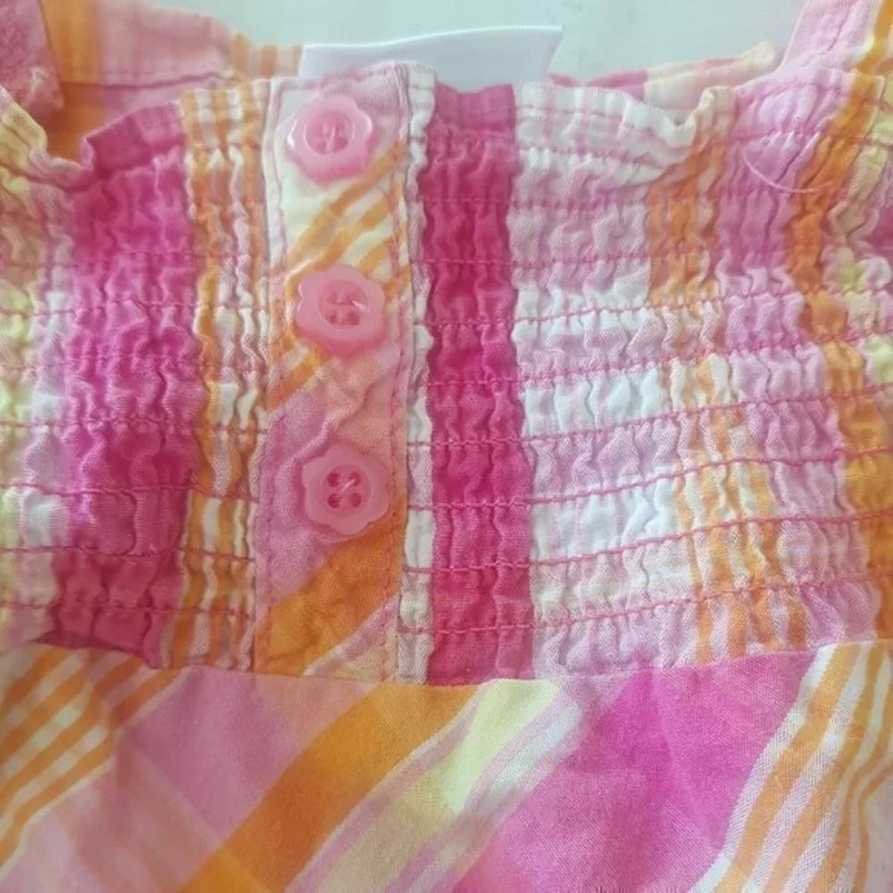 Okie dokie baby girl Plaid Button Stretch Sleevesless Pink Square Size 2T